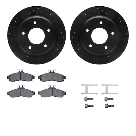 8312-47042, Rotors-Drilled, Slotted-BLK W/ 3000 Series Ceramic Brake Pads Incl. Hardware, Zinc Coat